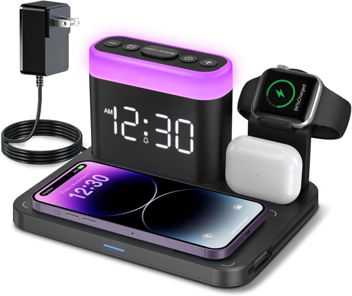 ANJANK 3-in-1 Wireless Charging Station with Alarm Clock and Night Light