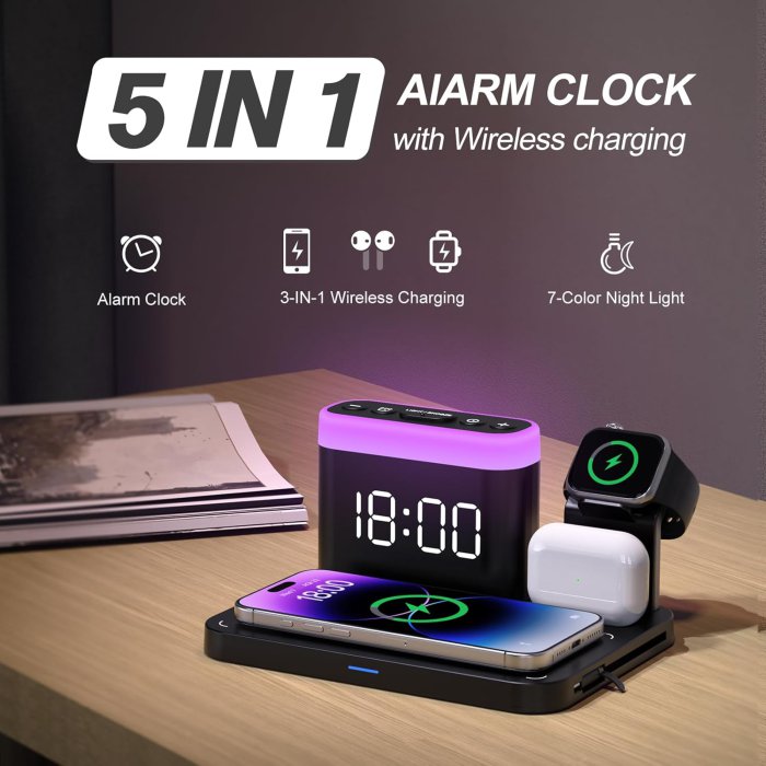 ANJANK 3-in-1 Wireless Charging Station with Alarm Clock and Night Light (image 2)