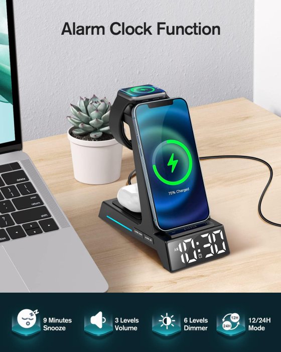 ANJANK 4-in-1 Wireless Charging Station with Alarm Clock (image 3)