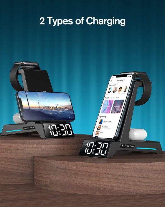 ANJANK 4-in-1 Wireless Charging Station with Alarm Clock (image 4)