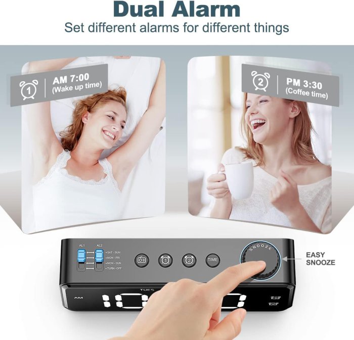 Anjank LED Alarm Clock with Dual Alarm and USB Charger (image 3)