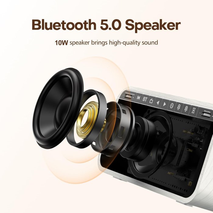 ANJANK Wooden Alarm Clock Radio with Bluetooth Speaker and Wireless Charging (image 3)