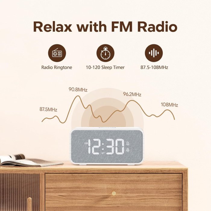 ANJANK Wooden Alarm Clock Radio with Bluetooth Speaker and Wireless Charging (image 4)