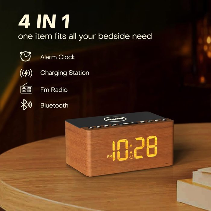 ANJANK Wooden Bluetooth Speaker Alarm Clock with Wireless Charging (image 2)