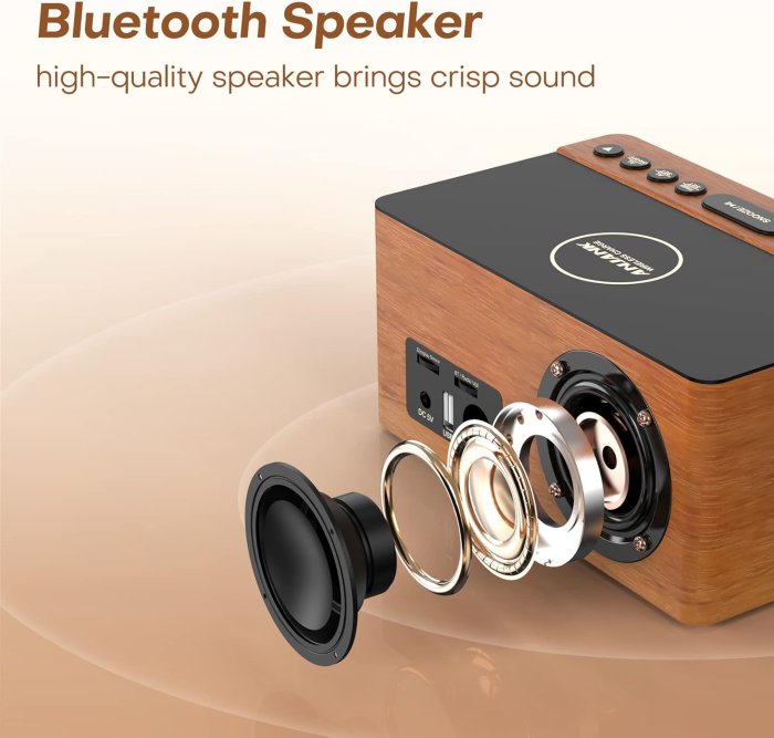 ANJANK Wooden Bluetooth Speaker Alarm Clock with Wireless Charging (image 3)